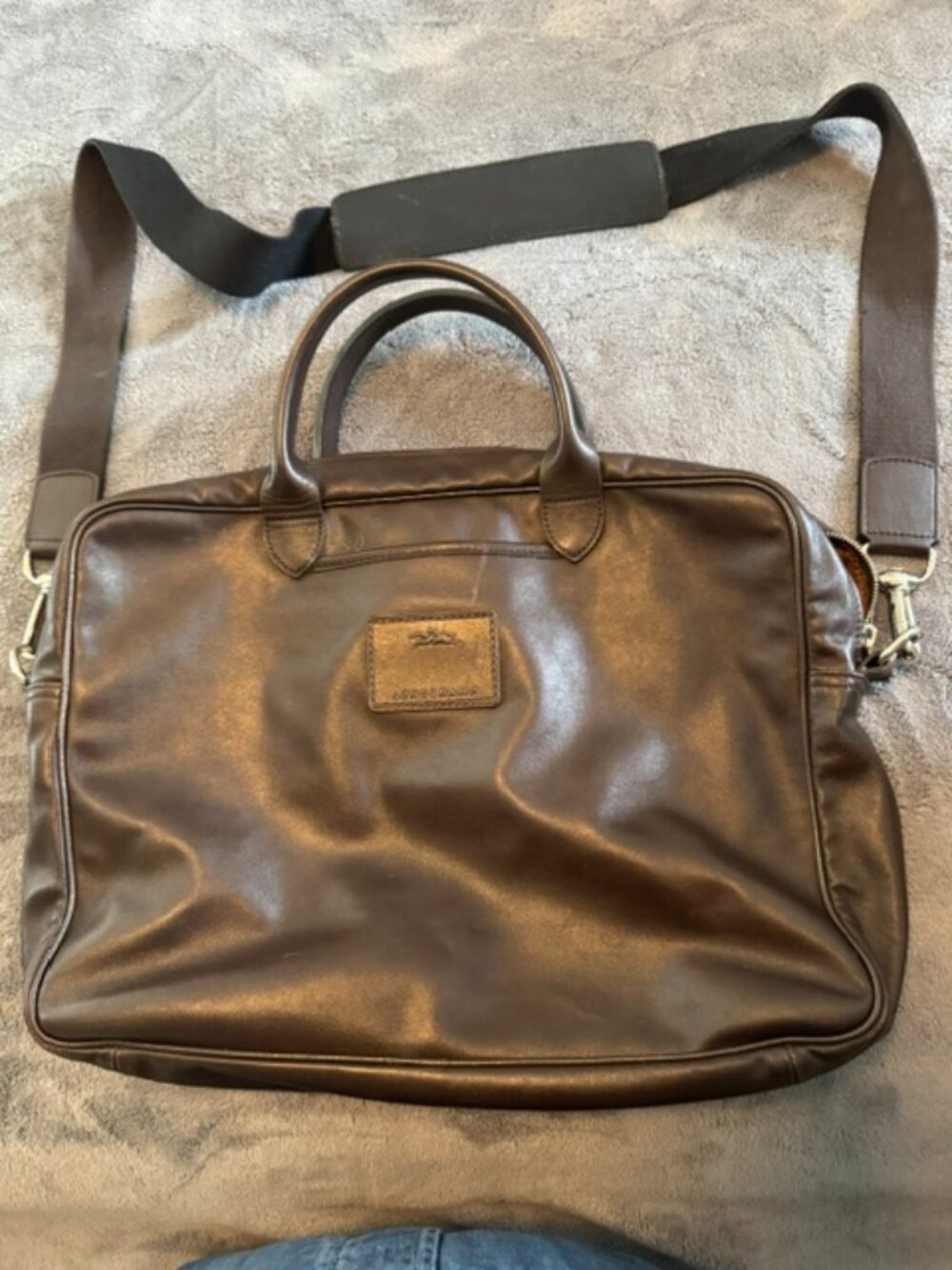LONGCHAMP Brown Leather Briefcase Laptop Bag Messenger